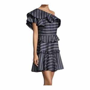Prose & Poetry Gretel One-Shoulder Ruffle Striped Mini Dress $495 MSRP